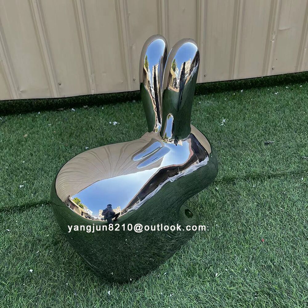 Indoor living room lobby hotel apartment decoration stainless steel rabbit sculpture (1)