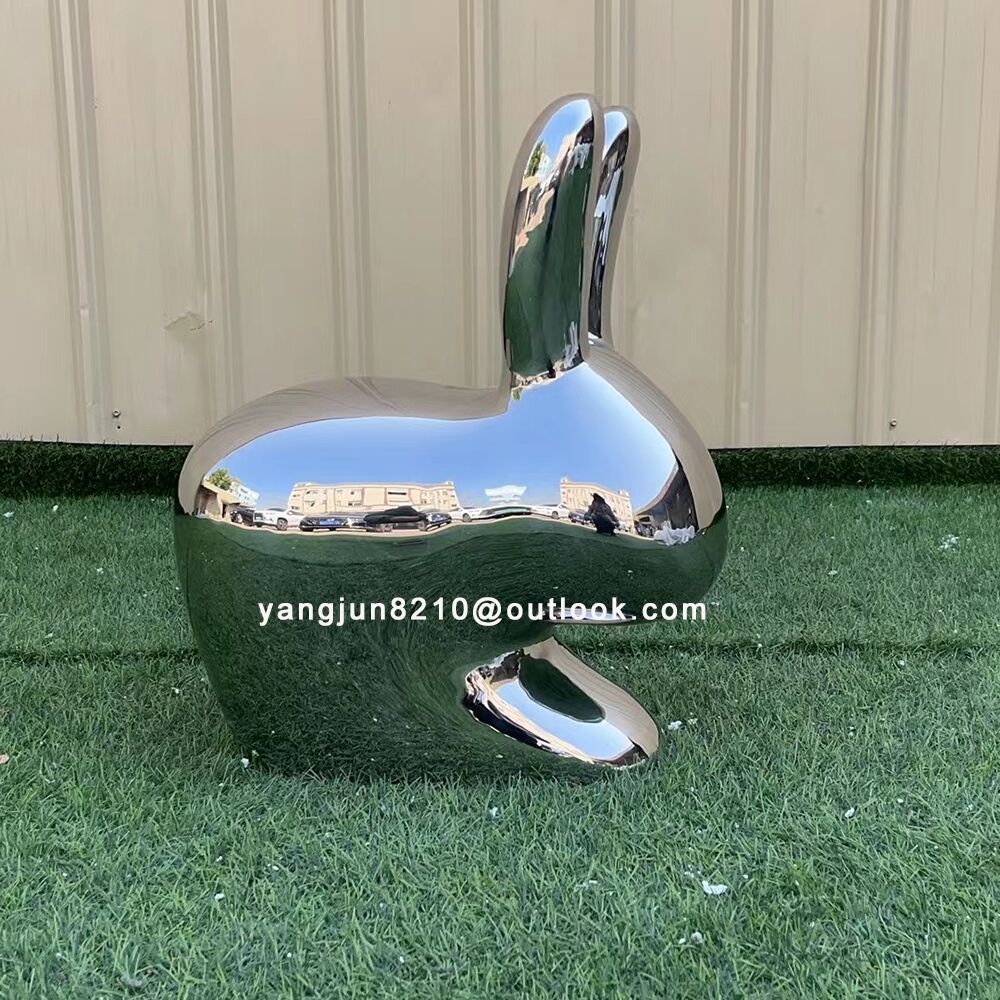 Indoor living room lobby hotel apartment decoration stainless steel rabbit sculpture (2)