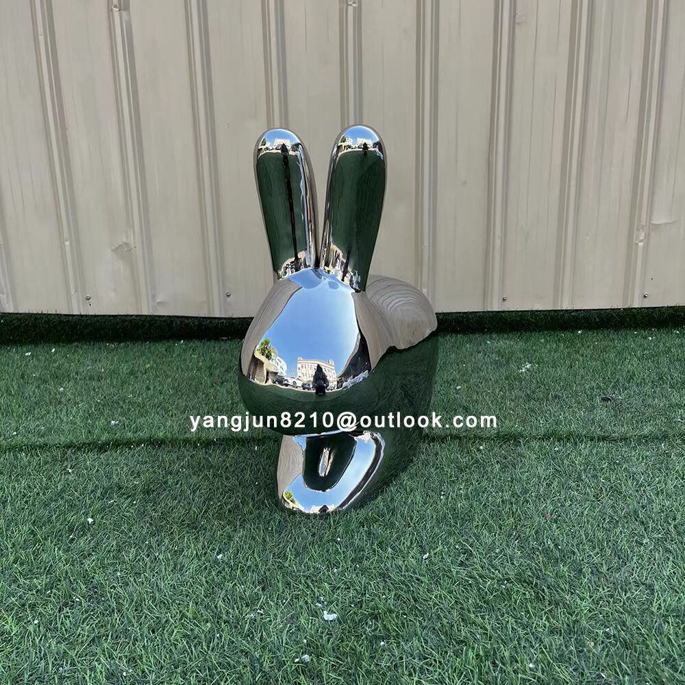 Indoor living room lobby hotel apartment decoration stainless steel rabbit sculpture (3)