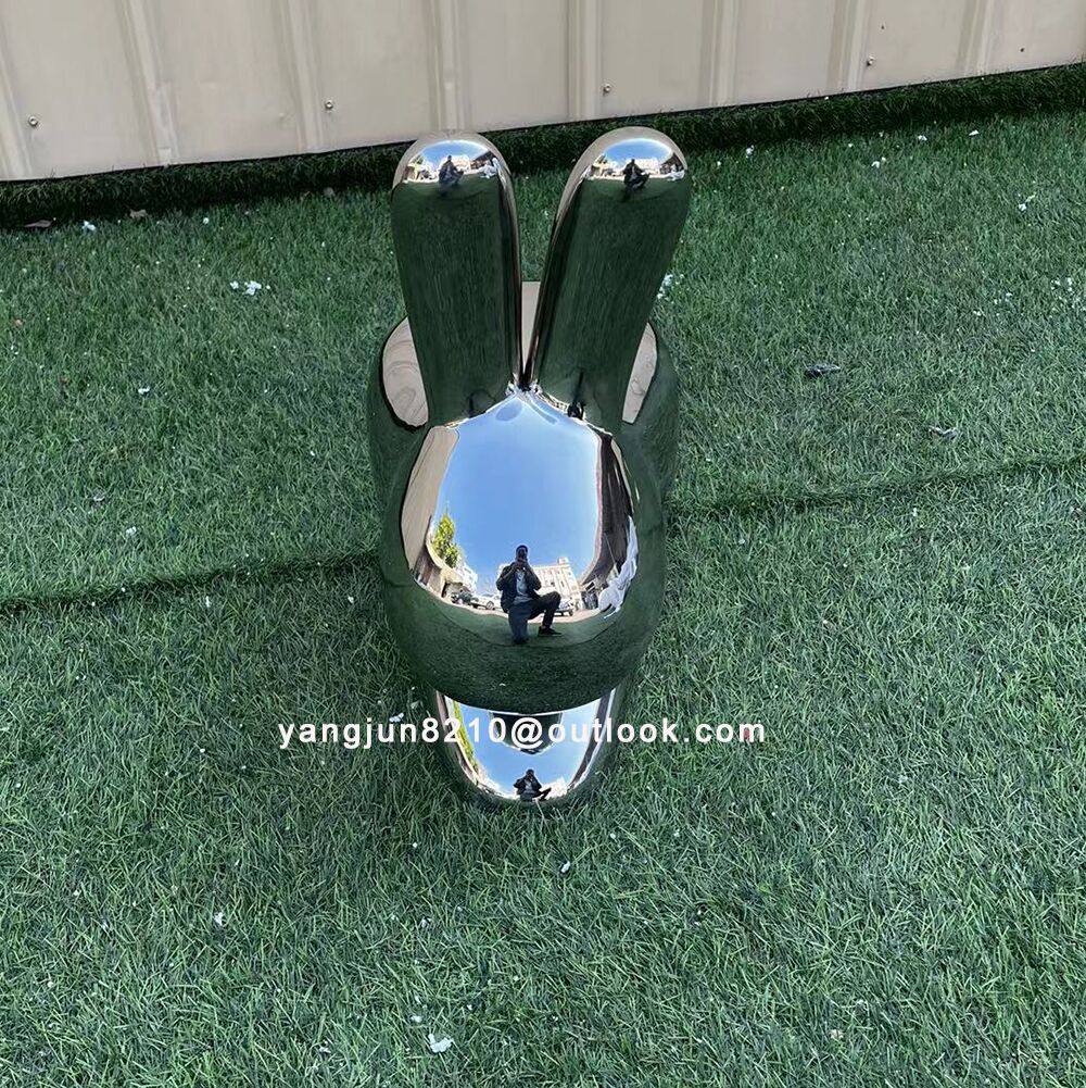 Indoor living room lobby hotel apartment decoration stainless steel rabbit sculpture (5)