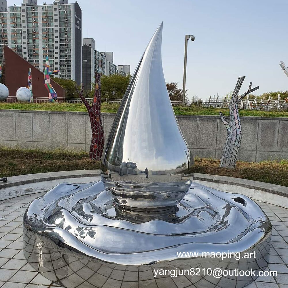 Outdoor square park beach playground library school art stainless steel water drop sculpture