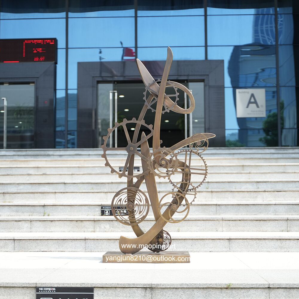 decoration of indoor high-end hotel, airport, theater, museum, art museum Stainless steel gear sculpture (1)