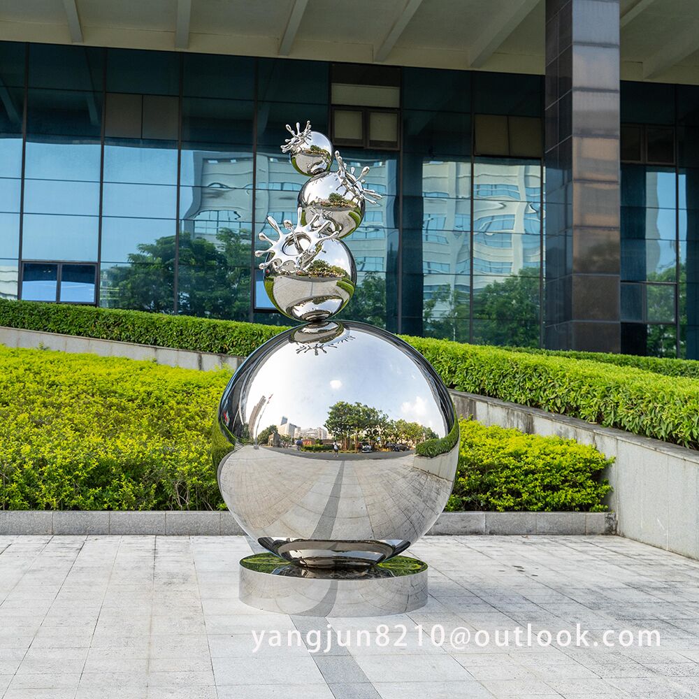 Outdoor Square Park Museum of Art Theatre logo sculpture mirror polished stainless steel sphere sculpture