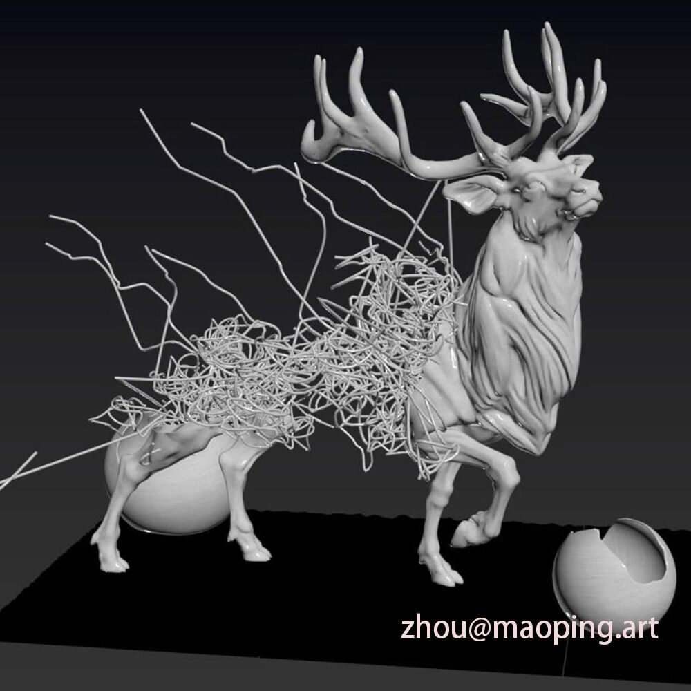 Luxury indoor hotel decorative art mirror polished stainless steel deer sculpture (3)