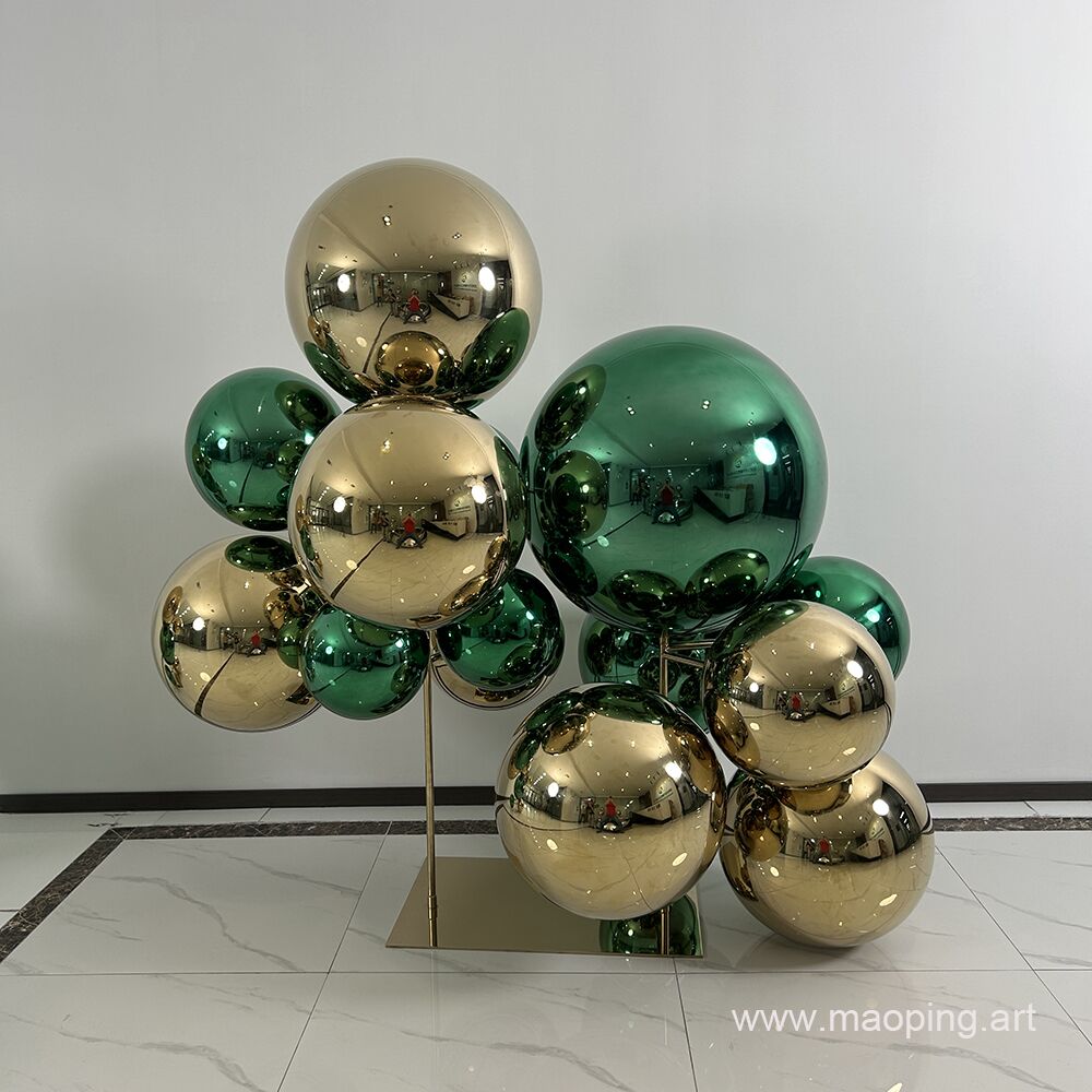 Outdoor square apartment art deco stainless steel sphere sculpture